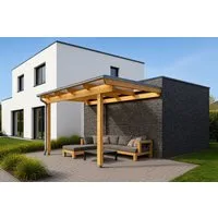 DREKU Terrassendach Leimholz Terrassendach mit 16 mm Stegplatten und H-Anker, BxT: 3.075x300 cm, (Bausatz), Bausatz zur Selbstmontage