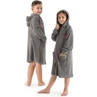 KangaROOS Kinderbademantel Kira, Ideal für Zuhause, Schwimmbad oder im Urlaub, Kurzform, Leichtfrottier, Kapuze, Reißverschluss, modernen, sportliches Design, leuchtenden Akzenten