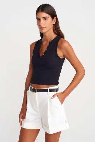 Damen Rippstrick Baumwollmischung Cropped Top