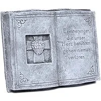 Stone and Style Gartenfigur Frostfester Grabschmuck Buch "Erinnerungen die unser Herz berühren"