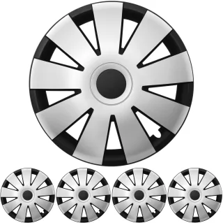 4x PREMIUM DESIGN Radkappen Radzierblenden "Nefryt" 15 ZOLL in Schwarz / Silber
