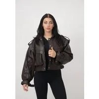 Cherry KoKo Bikerjacke — Damen Cropped Utility Jacke in Lederoptik & Riemendetails