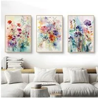 Herfair Poster Bilder Wohnzimmer 3er Set Bunt Blumen Aesthetic Leinwand Poster 40 x