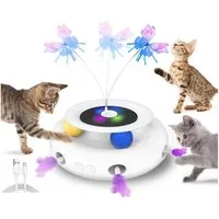 FOSMET Tier-Intelligenzspielzeug Katzenspielzeug, 3-in-1-Elektrisch Interaktives Spielzeug für Katzen, lebensmittelechtem ABS, Set (7-tlg) Whack-A-Mole,Fluttering Butterfly,Kugelbahn-Spiel(inklusive Ball)
