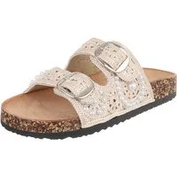Ital-Design Damen Slides mit Schnallen und Perlenapplikation Pantolette (91971179) Flach Pantoletten in Beige