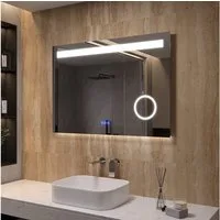 AQUABATOS LED-Lichtspiegel Badspiegel mit Beleuchtung Badezimmerspiegel 100x70 cm (Wandspiegel LED Spiegel mit Licht Kaltweiß 6400K Neutralweiß 4500K Warmweiß 3000K Kosmetikspiegel Rasierspiegel 3 Fach Vergrösserung, hochwertiger Aluminiumrahmen, Tou