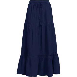 Maxi-Stufenrock aus Musselin für Damen in Petite-Größe, Damen, size: petite, Blau, Baumwolle, by Lands' End