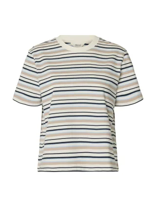 selected women - SLWESSENTIAL SS STRIPED BOXY TEE NOOS Cashmere Blue - Gr. - L