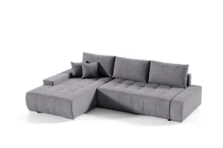 Ecksofa Sofa mit Schlaffunktion VOGAR Stoff Aston Dunkelgrau Ottomane Links