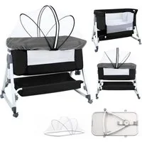 JEOBEST Beistellbett 3 in 1 Babybett, Schaukelmodus, mit atmungsaktivem Netz und Laken, mit Rollen Kinderbett, 6-Fach Höhenverstellung, Moskitonetz, Lagerung
