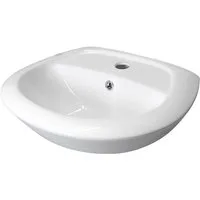 Stabilo Sanitär Waschbecken Hängewaschbecken weiß halbrund 46,5 cm aus Keramik mit Armaturenbank (Komplett-Set, mit Komplettset inkl. Abflussrohr und Abflussstopfen), Das Waschbecken ist langlebig, robust und pflegeleicht.