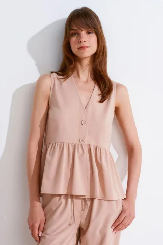 Ärmellose Crepe V-Ausschnitt Bluse mit Knopf