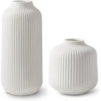 flature Tischvase Keramik Vase 2er-Set mit Rillen - für Pampasgras und Blumen
