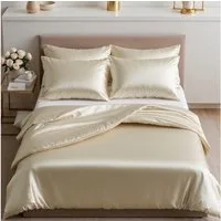 Cozyor Bettwäsche Satin glänzend 135x200, 155x200, 155x220, 200x200cm mit Reißverschluss, Satin, beige Driftwood, 3 teilig, Edel und hochwertig