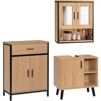 EUGAD Badmöbel-Set, (3-St), Unterschrank mit Tür, Badschrank mit 2 Spiegeln, kommode mit Regal