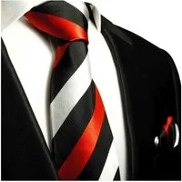 Paul Malone Krawatte Designer Herren Seidenkrawatte mit Tuch Business gestreift 100% Seide (Set, 2-St., Krawatte mit Einstecktuch) Schmal (6cm), rot schwarz silber 410