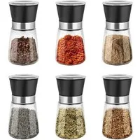 Youyijia Pfeffermühle 6er Set Manuelle Salz und Pfeffermühle Set Transparent Keramikmahlwerk