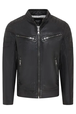 Moderne, klassische, gesteppte Bikerjacke aus schwarzem Leder für Herren – Derry