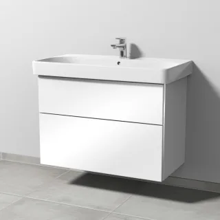 Sanipa 3way Waschtischunterbau zu Geberit Smyle Square Waschtisch mit 2 Auszügen, Weiß-Glanz BS67178