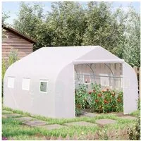 Outsunny Foliengewächshaus Tomatenhaus mit UV-Schutz, Mesh-Fenster, für Garten, Balkon, BxTxH: 350 x 300 x 200 cm, BxLxH: 300 x 350 x 200 cm, Treibhaus 1-St., Gewächshaus, Metall, Weiß