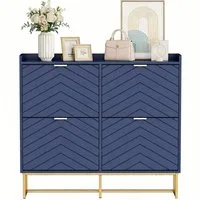 UEV Schuhschrank mit 4 Klappen, Schuhkipper Schmal, Schuhregal mit Metallfüße (Packung, Modern Schuhaufbewahrung mit Oberplatte Schuhkommode mit Kippsicherung) trennwände verstellbar und abnehmbar für verschiedene Schuhtypen
