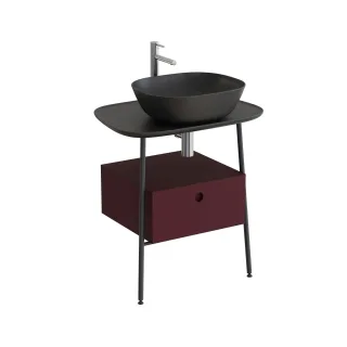 VitrA Plural Waschtischunterbau mit 1 Vollauszug und Konsolenplatte 68 x 49 x 74 Schwarz Matt,80481 80481