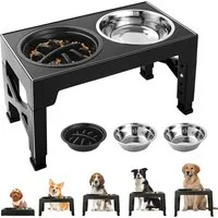 BlingBin Futternapf Erhöhter Hundenapf mit 2 Edelstahlnäpfen und 1 Anti-Schlingnapf, Silikon, Edelstahl, 5 Höhenverstellbar Futterstation für Kleine Mittlere Große Hunde