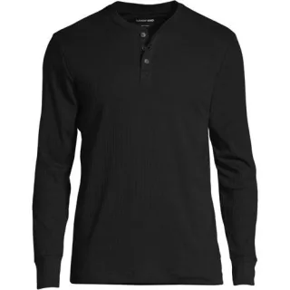 Henley-Schlafshirt, Herren,  Schwarz, Baumwolle, by Lands' End