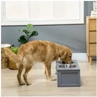 PawHut Futternapf Hunde Fressnapf mit Staumraum, Edelstahl, Grau 60 x 30 x 24 cm