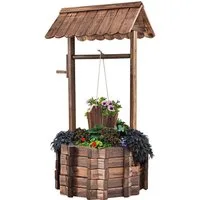 KOMFOTTEU Gartenbrunnen Wunschbrunnen mit Dach, aus Tannenholz, Garten Dekoration