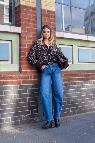Blaue Mid Rise Barrel Leg Jeans