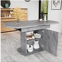 HAUSS SPOLE Esstisch 110/130x70x75cm, Ausziehbarer ovaler Esstisch mit Stauraum, Grau (Arbeitstisch, Schreibtisch,Küchentisch, 1-St., 2 Staufächer und 1 Aufbewahrungsschränke), ovaler, ausziehbar 110-130cm Tischplatte,mit Stauraum