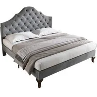 Flieks Polsterbett, Samt Doppelbett mit höhenverstellbarem Kopfteil 140x200cm