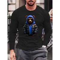 RMK Langarmshirt Herren Longsleeve T-Shirt Langarm Rundhals Basic Gangster Teddybär aus Baumwolle
