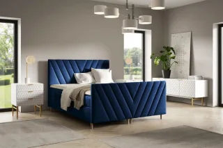 Boxspringbett Schlafzimmerbett CARLITO 200x220cm in Stoff Fresh Dunkelblau