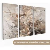 MuchoWow Leinwandbild Mandelblüte - Abstrakt - Beige, Fotodruck (3 St), Wand Bilder 3 Set, Deko Schlafzimmer Wohnzimmer Flur 60x40 cm
