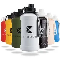 Khroom Trinkflasche Edelstahl 1,3L & 2,2L, Sport Gym Outdoor, 2 Liter XXL Wasserflasche, BPA-frei, auslaufsicher, bruchsicher, Kohlensäure geeignet