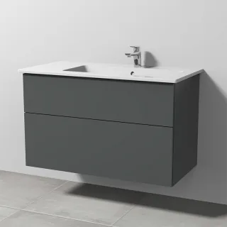 Sanipa 3way Keramik-Set Venticello Keramik-Waschtisch und Unterbau mit 2 Auszügen, Anthrazit-Matt SM32622