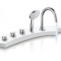 Mucola Badarmatur Wannenrandarmatur 5 Loch Set Handbrause Badarmatur Wasserfall Chrom (Set)