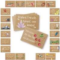 Logbuch-Verlag Dekofigur 24 kleine Sprüche Karten Motivationskarten braun bunt 8,5 x 5,5 cm