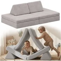 Bellabino Kindersofa Nile aus Schaumstoff Teilen, modulare Kindercouch aus Cord, Grau, Maxi-Variante, faltbare Kinderspielcouch, Cordbezug, abnehmbar, waschbar 160x52x75cm