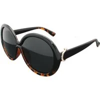 LUXXADA Sonnenbrille Damen Retro Brille Vintage Oversize Rund 60ziger 70ziger Jahre (XL Große Runde Brille im Goa Hippie Stil mit Brillenbeutel) Oversize Gläser Polarisiert UV400, Gestell unterhalb Animal Muster