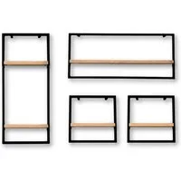 holz4home® Wandregal Eiche Hellgrau mit Metallrahmen Schwarz I Ohne Baumkante, Industrial Schweberegal