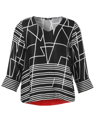 Frapp - Bluse V-Ausschnitt 3/4 Arm Druck black multicolor - Gr. - 50