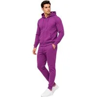 L.gonline Freizeitanzug Herren Jogginganzug einfarbig 100% BW 586 Lila 3XL (Kapuzenjacke mit Reißverschluss, Hose, 2-tlg), Fitness Freizeit Casual