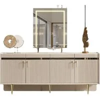 Villa Möbel Sideboard (Sideboard, 1 St., 206 × 44 × 84 cm), Sideboard Stauraum Creme Goldoptik pflegeleicht