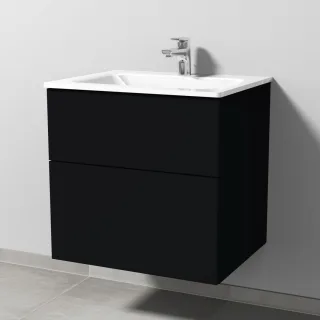 Sanipa 3way Glas-Set Glas-Waschtisch und Unterbau mit 2 Auszügen, Schwarz-Matt SF20108