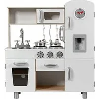 COSTWAY Spielküche Kinderküche, mit Kühlschrank & Zubehör, aus Holz