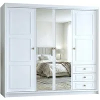 A&J MöbelLand GmbH Drehtürenschrank OSLO viertüriger Kleiderschrank mit Schubladen und Metallgriffen (Geräumiger viertüriger Kleiderschrank mit Schubladen und Metallgriffen. Geräumiger Schrank mit einer Breite von 200 cm und Schubladen, ideal zur Auf