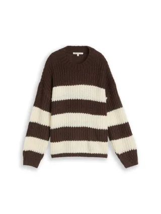 Denim Tom Tailor - Relaxed Fit Strickpullover mit Streifenmuster big brown white stripe - Gr. - M